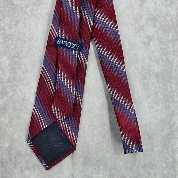 Stafford Essentials Burgundy Stripe Dot 100% Silk Executive Men's Neck Tie - Picture 3 of 6